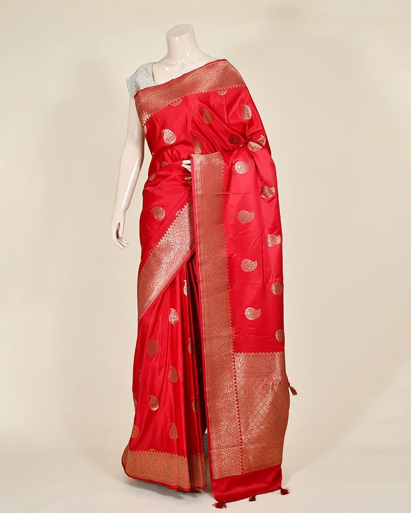 Maroon Carry Zari Buta Work Banarasi Saree