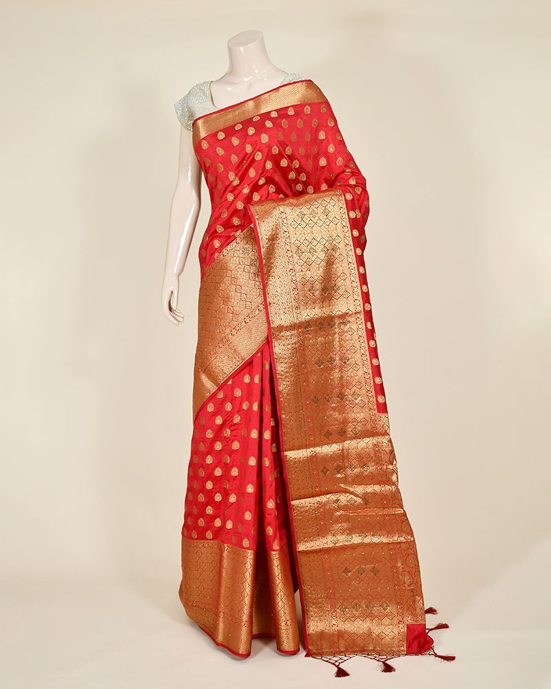 Red Big Border Banarasi Buti Saree