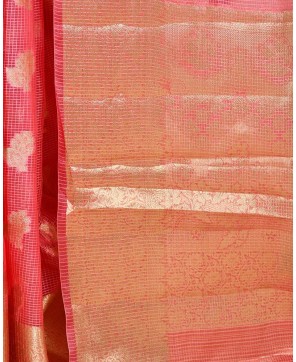 Strawberry Organza Checks Light Weight Saree