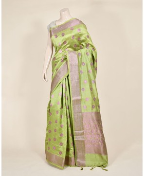 Pista Zari Tussar Saree