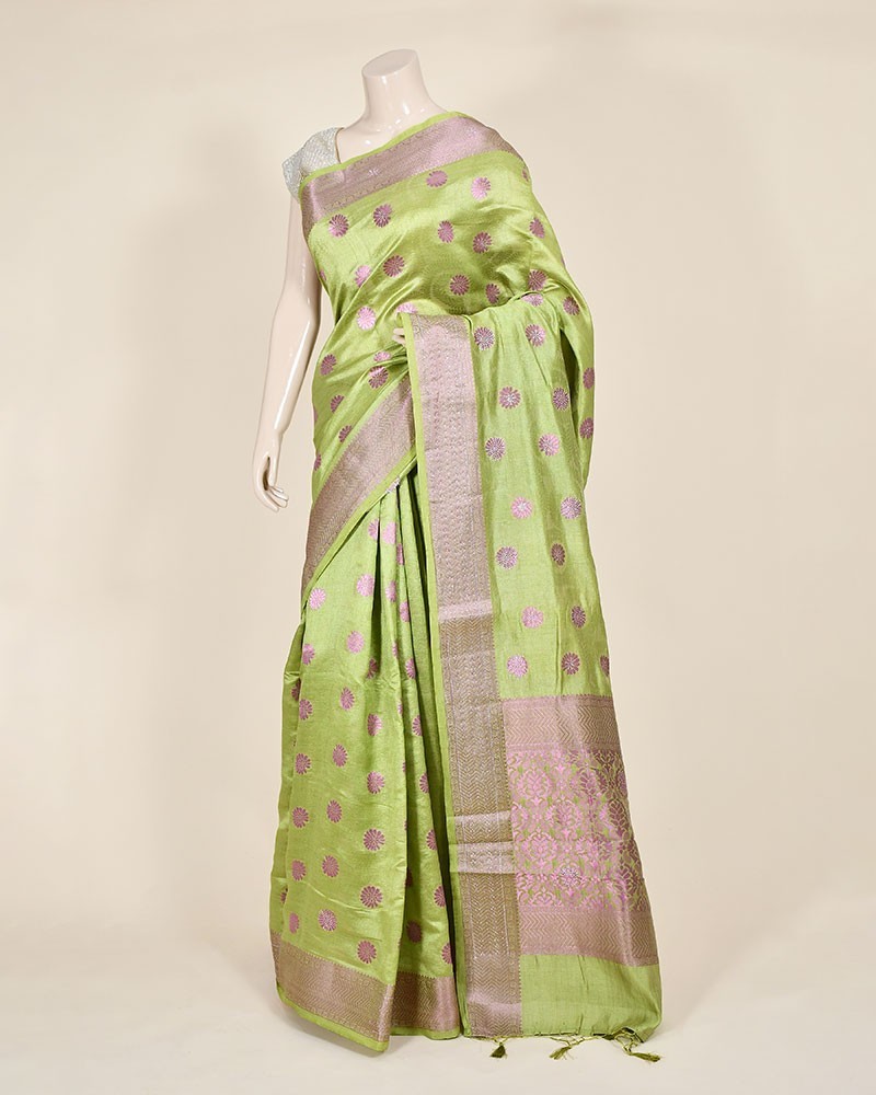 Pista Zari Tussar Saree